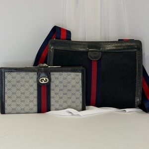 Gucci Stripe Shoulder Bag and Gucci GG WEB CLASP Wallet Vintage Authentic Rare